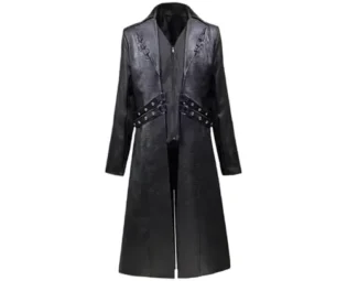 Men Vintage Long Leather Windbreaker Steampunk Leather Coats, Black, M steampunk buy now online