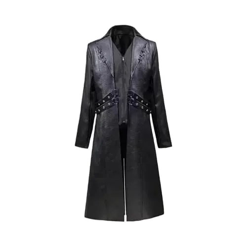 Men Vintage Long Leather Windbreaker Steampunk Leather Coats, Black, M steampunk buy now online
