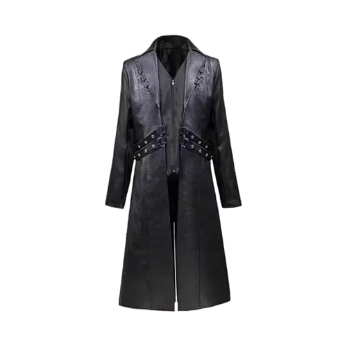 Men Vintage Long Leather Windbreaker Steampunk Leather Coats, Black, M steampunk buy now online