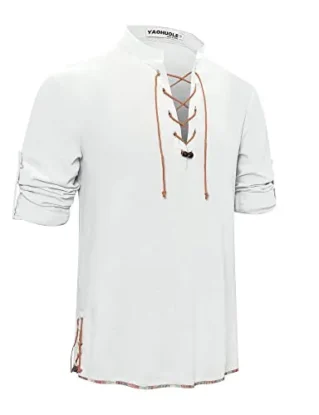 YAOHUOLE Men's Medieval Costume Linen Shirts for Men Halloween Cosplay Viking Pirate Steampunk Vampire Renaissance Gothic Victorian Clothing White M steampunk buy now online