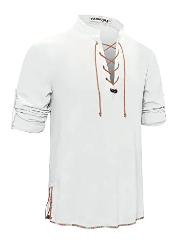 YAOHUOLE Men's Medieval Costume Linen Shirts for Men Halloween Cosplay Viking Pirate Steampunk Vampire Renaissance Gothic Victorian Clothing White M steampunk buy now online