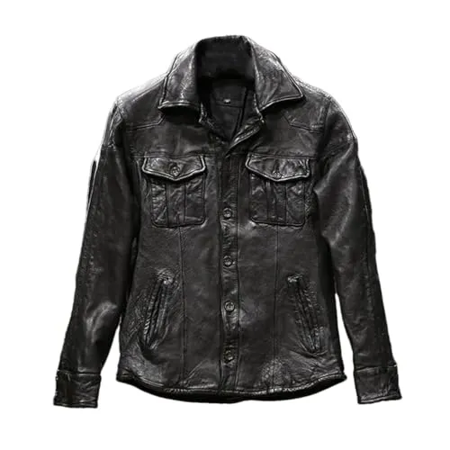 keusyoi Mens Pleated Leather Jacket Fashion Shirt Collar Windbreaker Outdoor Hiking Camping Motorcycle Jacket Coats steampunk buy now online