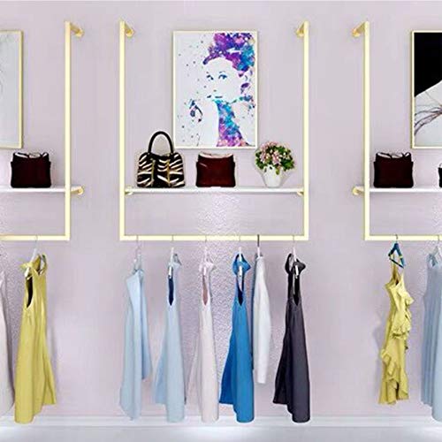 MDEPYCO Clothing Store Simple Wall Mounted Metal Display Rack, Window Hanging Garment Racks, U-Shaped Shelf, Wedding Dress Organization, Home Clothes Rod Storage Towel Rack (Gold C, 59" L) steampunk buy now online