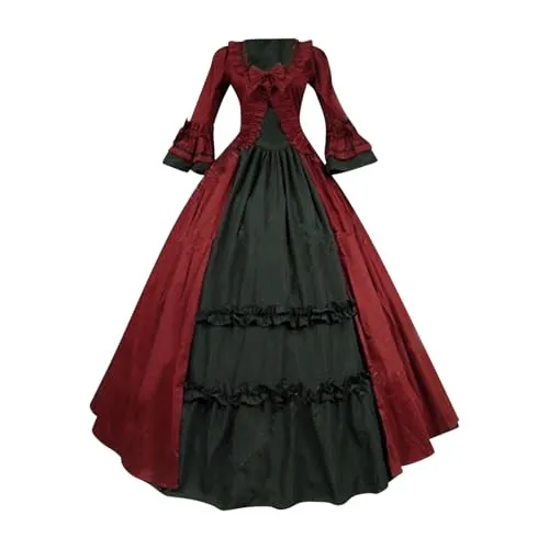 Red Vneck for Women Summer Fall Long Short Sleeve Maxi Long Festival Halloween Vintage Gothic Renaissance Peasant Ethnic Steampunk Dresses One Piece Women 2025 L steampunk buy now online