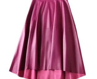 Alloaone Women Genuine Leather Over Knee Long Pleated Violet Irregular Big Hem Flared Purple Skirt Brown M steampunk buy now online