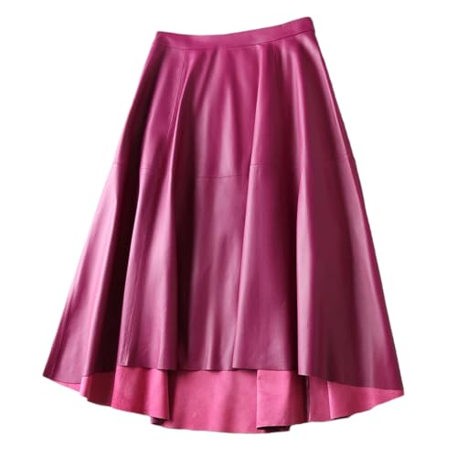 Alloaone Women Genuine Leather Over Knee Long Pleated Violet Irregular Big Hem Flared Purple Skirt Brown M steampunk buy now online