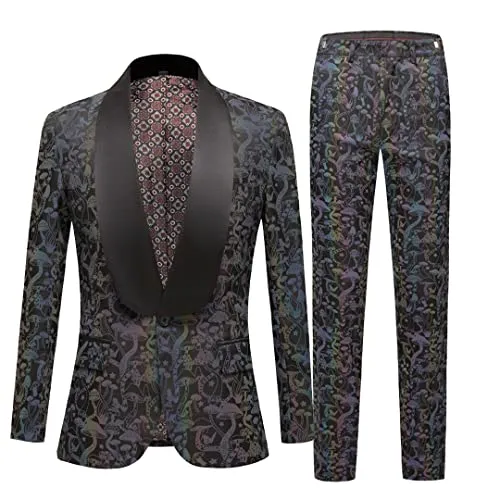 Hcclijo Man Jellyfish Print Suit Dazzle Color Black Collar Suits Jacket Pants Waistcoat Coat and Pants XL steampunk buy now online