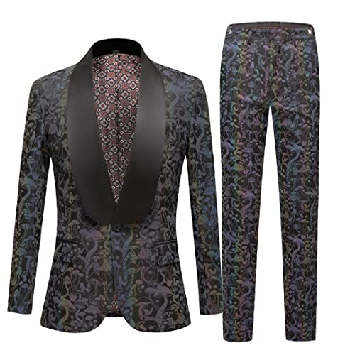 Hcclijo Man Jellyfish Print Suit Dazzle Color Black Collar Suits Jacket Pants Waistcoat Coat and Pants XL steampunk buy now online