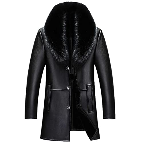 Mens Middle Aged Fur Collar Jacket, Long Plush Thick Overcoat, Winter Sheepskin Keep Warm Coat steampunk buy now online