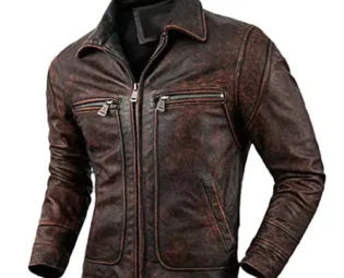 keusyoi Fashion Leather Jacket Slim Mens Distressed Genuine Leather Brown Motorcycle Leather Jacket steampunk buy now online