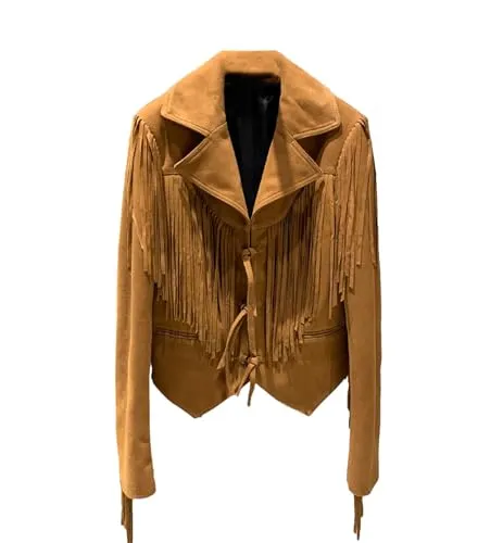 Women's Suede Leather Jacket With Tassels – Genuine Soft Lambskin Coat, Stylish Fringe Outerwear For Fall Winter C111 S steampunk buy now online