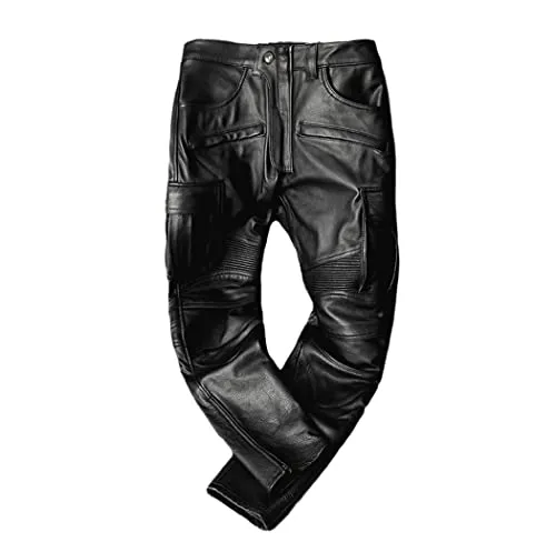 Haitpant Men Motorcycle Leather Trousers Winter Thick Cowhide Vintage Grey Black Moto Biker Pants steampunk buy now online
