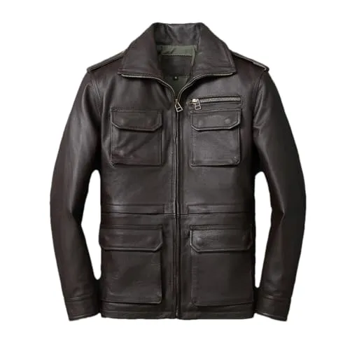 keusyoi Men's Cowhide Leather Jackets Oversized Man Genuine Leather Motorcycle Style Hunting Leather Jacket Coats steampunk buy now online