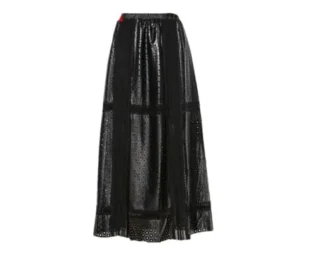 Women Winter Genuine Leather Hollow Out Punch Femini Ultra Long Patchwork Embroider Maxi Skirts Black M steampunk buy now online
