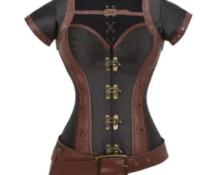 Women Steampunk Corset Leather Splicing Overbust Bustiers Jacket Armor Halloween Costume steampunk buy now online
