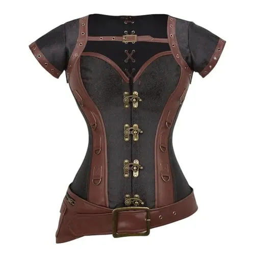 Women Steampunk Corset Leather Splicing Overbust Bustiers Jacket Armor Halloween Costume steampunk buy now online
