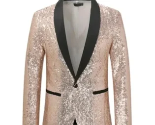 Niiyyjj Men's Sequin Suit Jacket Single Breasted Slim Fit Blazer Wedding Party Stage Tuxedo for Evening Events Khaki 5XL steampunk buy now online