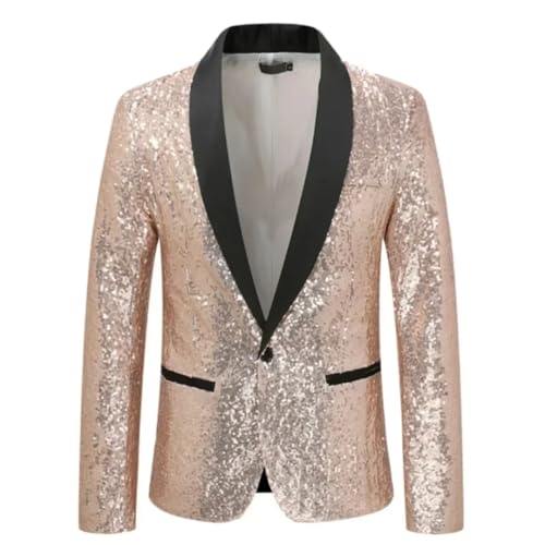Niiyyjj Men's Sequin Suit Jacket Single Breasted Slim Fit Blazer Wedding Party Stage Tuxedo for Evening Events Khaki 5XL steampunk buy now online