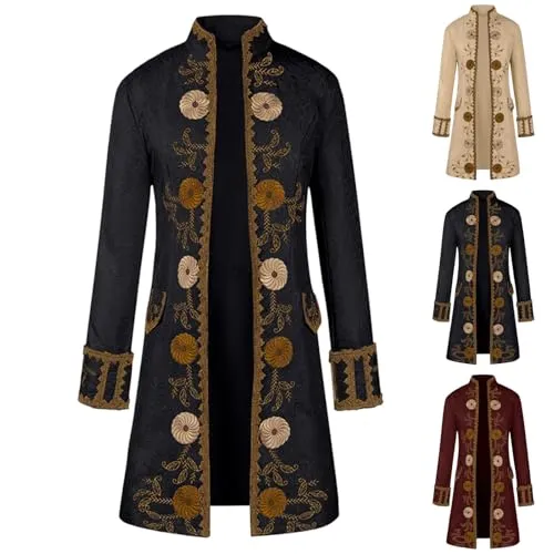 Mens Embroidered Long Jacket Medieval Renaissance Coat Steampunk Overcoat Long Sleeve Cardigan Victorian Frock Coat Vintage Court Tailcoat Uniform Brocade Jacquard Tuxedo Jackets Gothic Clothing steampunk buy now online
