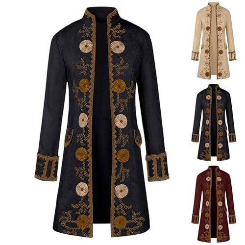 Mens Embroidered Long Jacket Medieval Renaissance Coat Steampunk Overcoat Long Sleeve Cardigan Victorian Frock Coat Vintage Court Tailcoat Uniform Brocade Jacquard Tuxedo Jackets Gothic Clothing steampunk buy now online
