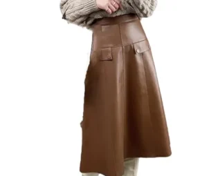 Women Retro Genuine Leather Over-The-Knee Long Pleated Maxi French Style Stylish Purple Skirt Coffee M steampunk buy now online