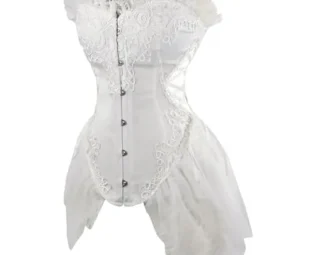 Alloaone Women's Gothic Burlesque Strapless Corset Dress Set With Skirt Hollow Out Lace Up Bustier steampunk buy now online