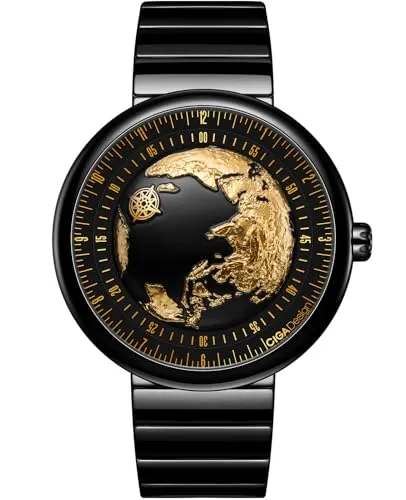 CIGA Design Mechanical Automatic Watch - Blue Planet U Series Wristwatch Round Stainless Steel/Titanium Sapphire Crystal for Men and Women with Fluororubber Strap (Blue Planet II Ceramic & Gilted) steampunk buy now online