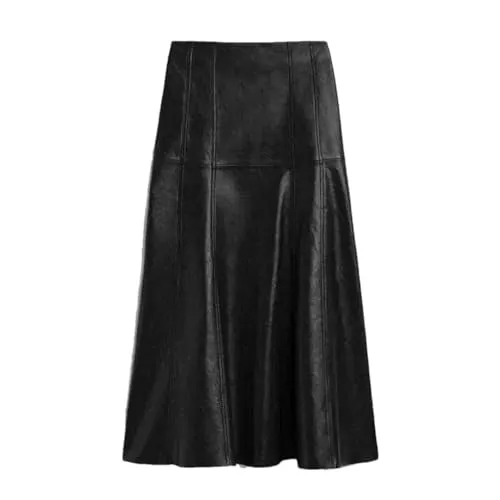 Women Attractive Seam Design Pleated Maxi Skirt Streetwear Customizable Leather Long Skirt Black S steampunk buy now online