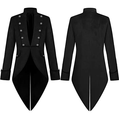AGYMNX Steam Punk Men's Jacket Velvet Gothic Tailcoat Steampunk Coat Rock Medieval Victorian Uniform Long Tuxedo for Men Halloween Costume Carnival Party Cosplay Clothing, black, S steampunk buy now online