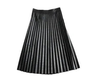 Alloaone Women Full-Length Genuine Leather Long Street Black Elegant Pleated Skirt Black M steampunk buy now online