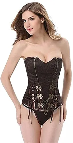FGHSD Sexy Outfit for Women for Sex Sexy Lingerie Women Sexy Leather Bustier Party Steampunk Corset Tops(Color:Brown,Size:Medium) (Brown Medium) steampunk buy now online