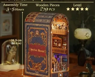 Tonecheer DIY Book Nook Kit with Dust Cover and LED Light, Spacetime Museum 3D Wooden Puzzle, Movable and Rotating Parts, Creative Bookshelf Decor, Unique Gift for Adults steampunk buy now online