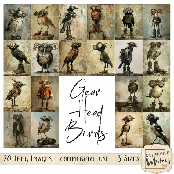 Gear Head Birds: Steampunk Bird Jpeg Papers, Gear Head Gang Digital Art (Digital Download, CU, 3 Sizes) by ArtHouseWhimsy steampunk buy now online