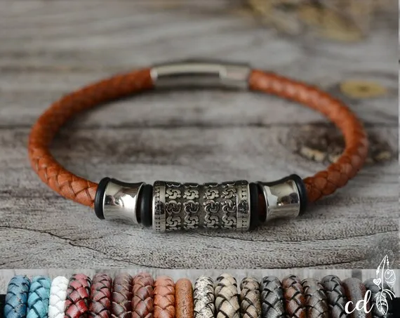 Rustic Braided Leather Bracelet with Stainless Steel Beads by ConceptualizeDesign steampunk buy now online